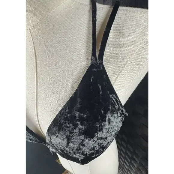 Victoria's Secret PINK Black Velvet Triangle Bralette Large Bra Women’s Tank - Picture 2 of 7